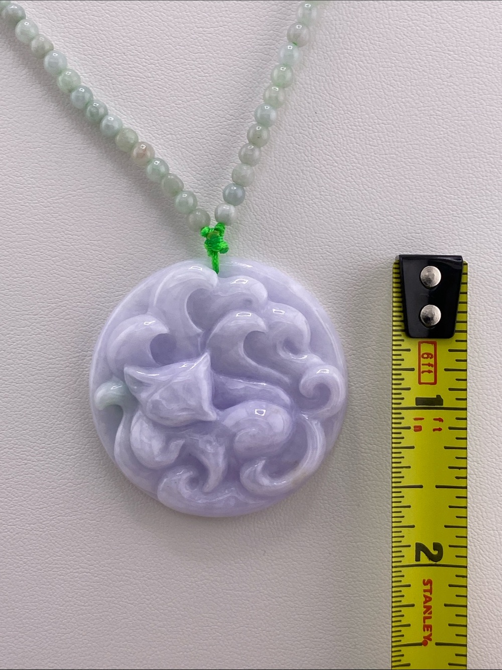 Lavender Jade Necklace - Carved Nine-Tailed Fox Pendant - The Gem Studio - Picture 4 of 5